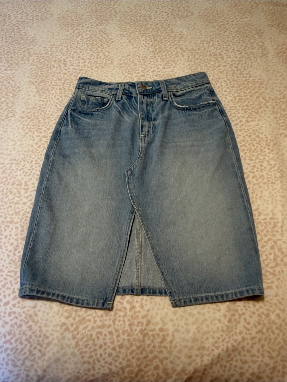 L'AGENCE Light Blue Denim Midi Skirt with Front Split